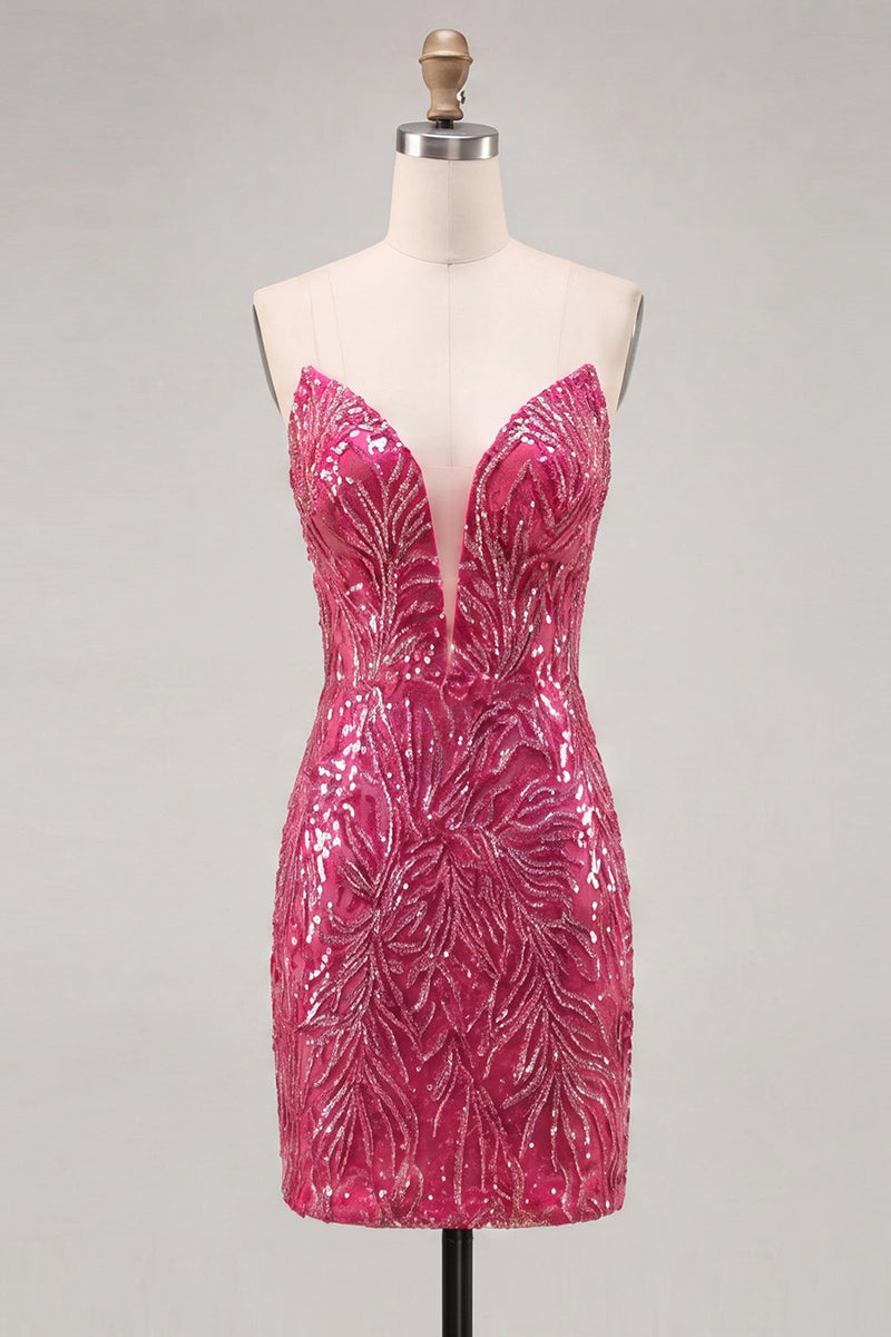 Load image into Gallery viewer, Gold Sequins Strapless Sparkly Tight Short Cocktail Dress