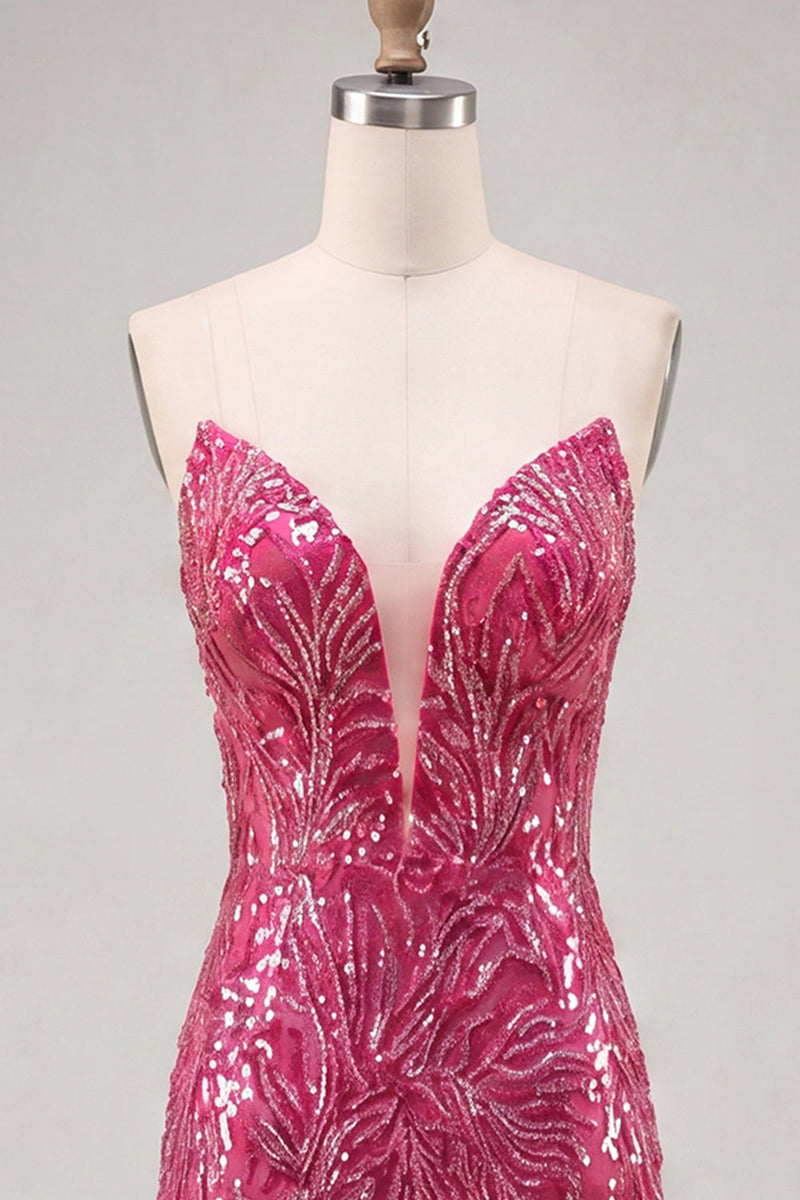 Load image into Gallery viewer, Gold Sequins Strapless Sparkly Tight Short Cocktail Dress