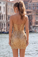 Load image into Gallery viewer, Gold Sequins Strapless Sparkly Tight Short Cocktail Dress