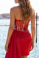 Load image into Gallery viewer, Sparkly Pink Tight Ruched Corset Short Cocktail Dress with Side Cape