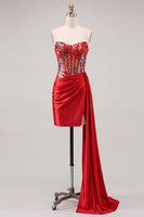 Load image into Gallery viewer, Sparkly Pink Tight Ruched Corset Short Cocktail Dress with Side Cape