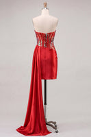 Load image into Gallery viewer, Sparkly Pink Tight Ruched Corset Short Cocktail Dress with Side Cape