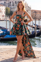 Load image into Gallery viewer, Gold and Black A-Line Short Cocktail Dress with Bow