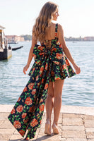 Load image into Gallery viewer, Gold and Black A-Line Short Cocktail Dress with Bow