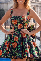 Load image into Gallery viewer, Gold and Black A-Line Short Cocktail Dress with Bow