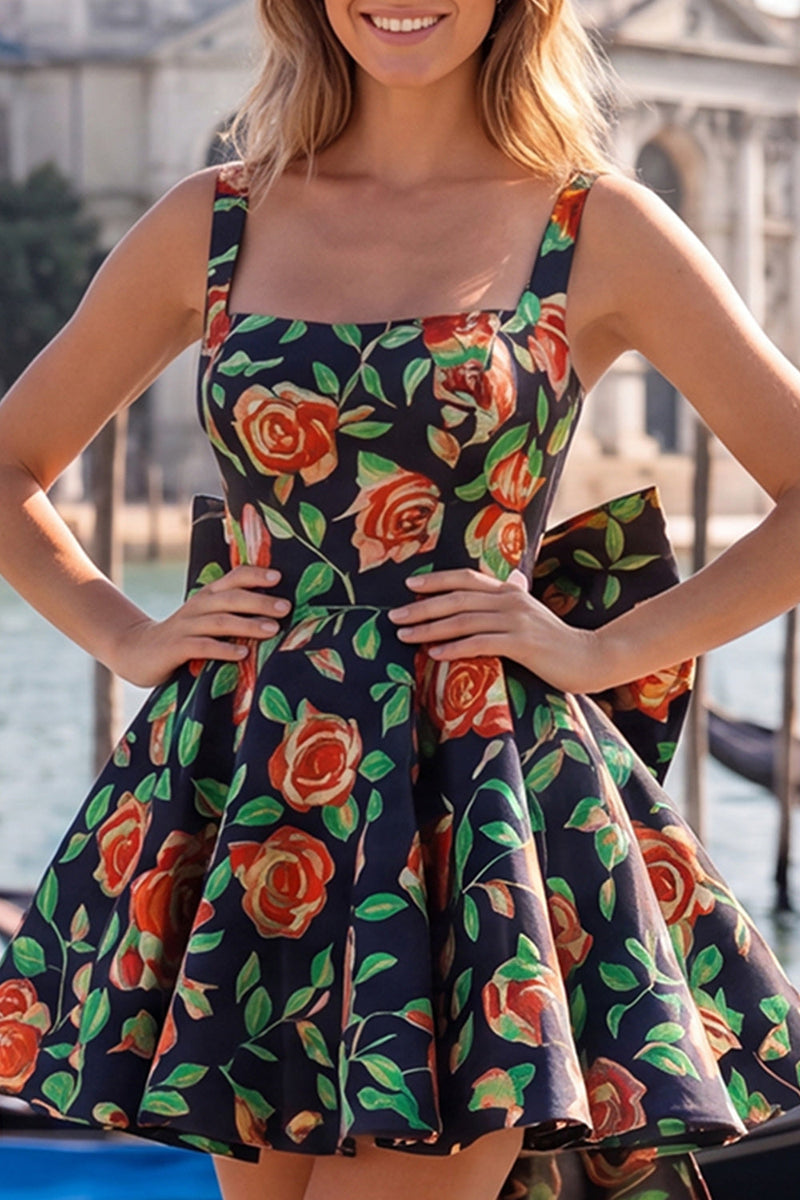Load image into Gallery viewer, Gold and Black A-Line Short Cocktail Dress with Bow