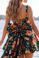 Load image into Gallery viewer, Gold and Black A-Line Short Cocktail Dress with Bow