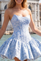 Load image into Gallery viewer, A-Line Floral Pink Jacquard Corset Short Cocktail Dress