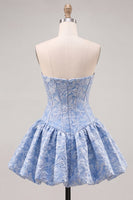 Load image into Gallery viewer, A-Line Floral Pink Jacquard Corset Short Cocktail Dress