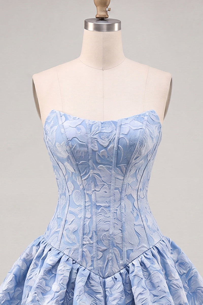 Load image into Gallery viewer, A-Line Floral Pink Jacquard Corset Short Cocktail Dress
