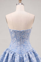 Load image into Gallery viewer, A-Line Floral Pink Jacquard Corset Short Cocktail Dress