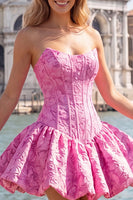 Load image into Gallery viewer, A-Line Floral Pink Jacquard Corset Short Cocktail Dress