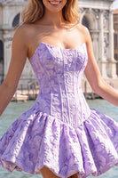 Load image into Gallery viewer, A-Line Floral Pink Jacquard Corset Short Cocktail Dress