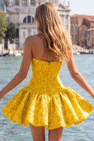 Load image into Gallery viewer, A-Line Floral Pink Jacquard Corset Short Cocktail Dress