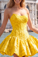 Load image into Gallery viewer, A-Line Floral Pink Jacquard Corset Short Cocktail Dress
