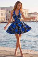 Load image into Gallery viewer, Floral Lilac Corset Halter Neck Cut Out Short Cocktail Dress
