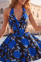 Load image into Gallery viewer, Floral Lilac Corset Halter Neck Cut Out Short Cocktail Dress