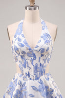 Load image into Gallery viewer, Floral Lilac Corset Halter Neck Cut Out Short Cocktail Dress