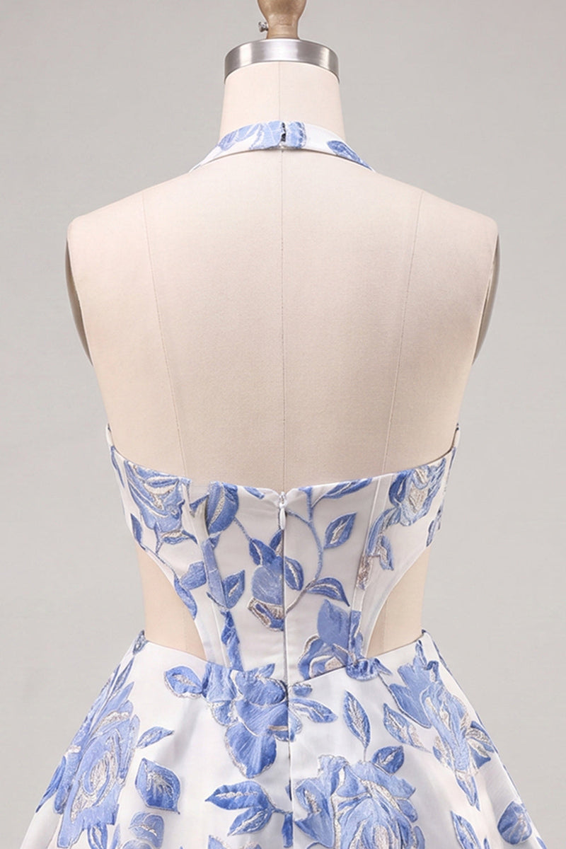 Load image into Gallery viewer, Floral Lilac Corset Halter Neck Cut Out Short Cocktail Dress