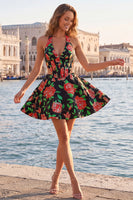 Load image into Gallery viewer, Floral Lilac Corset Halter Neck Cut Out Short Cocktail Dress
