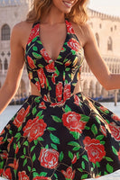 Load image into Gallery viewer, Floral Lilac Corset Halter Neck Cut Out Short Cocktail Dress