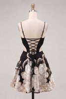 Load image into Gallery viewer, Floral Blue Corset Sparkly A-Line Short Cocktail Dress