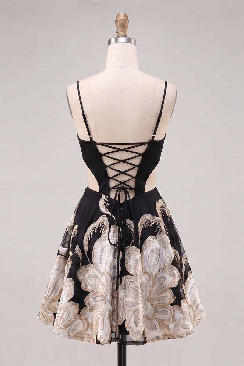 Load image into Gallery viewer, Floral Blue Corset Sparkly A-Line Short Cocktail Dress