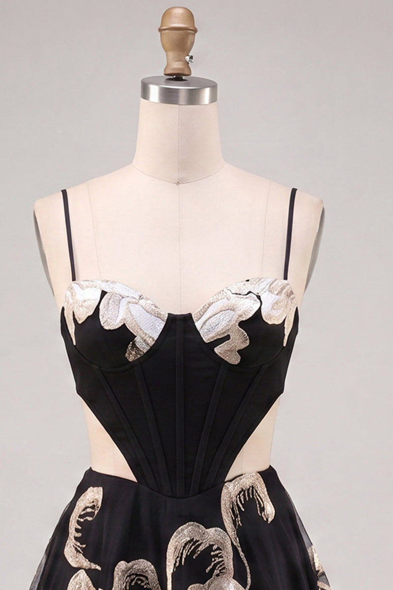 Load image into Gallery viewer, Floral Blue Corset Sparkly A-Line Short Cocktail Dress