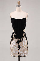 Load image into Gallery viewer, Floral Black Cut Out Corset Tight Strapless Short Cocktail Dress
