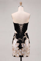 Load image into Gallery viewer, Floral Black Cut Out Corset Tight Strapless Short Cocktail Dress