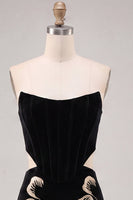 Load image into Gallery viewer, Floral Black Cut Out Corset Tight Strapless Short Cocktail Dress