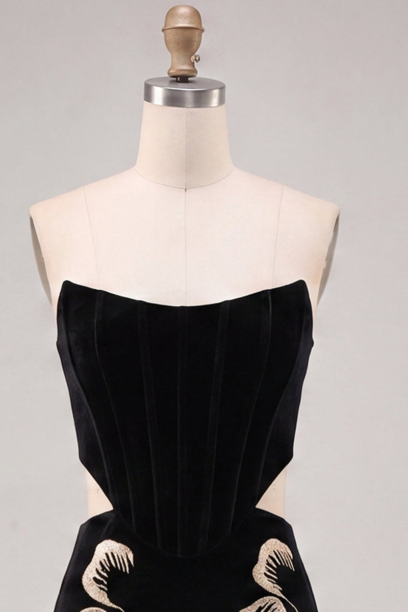 Load image into Gallery viewer, Floral Black Cut Out Corset Tight Strapless Short Cocktail Dress