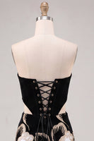 Load image into Gallery viewer, Floral Black Cut Out Corset Tight Strapless Short Cocktail Dress