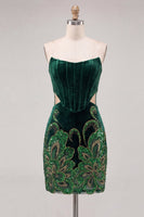 Load image into Gallery viewer, Floral Black Cut Out Corset Tight Strapless Short Cocktail Dress