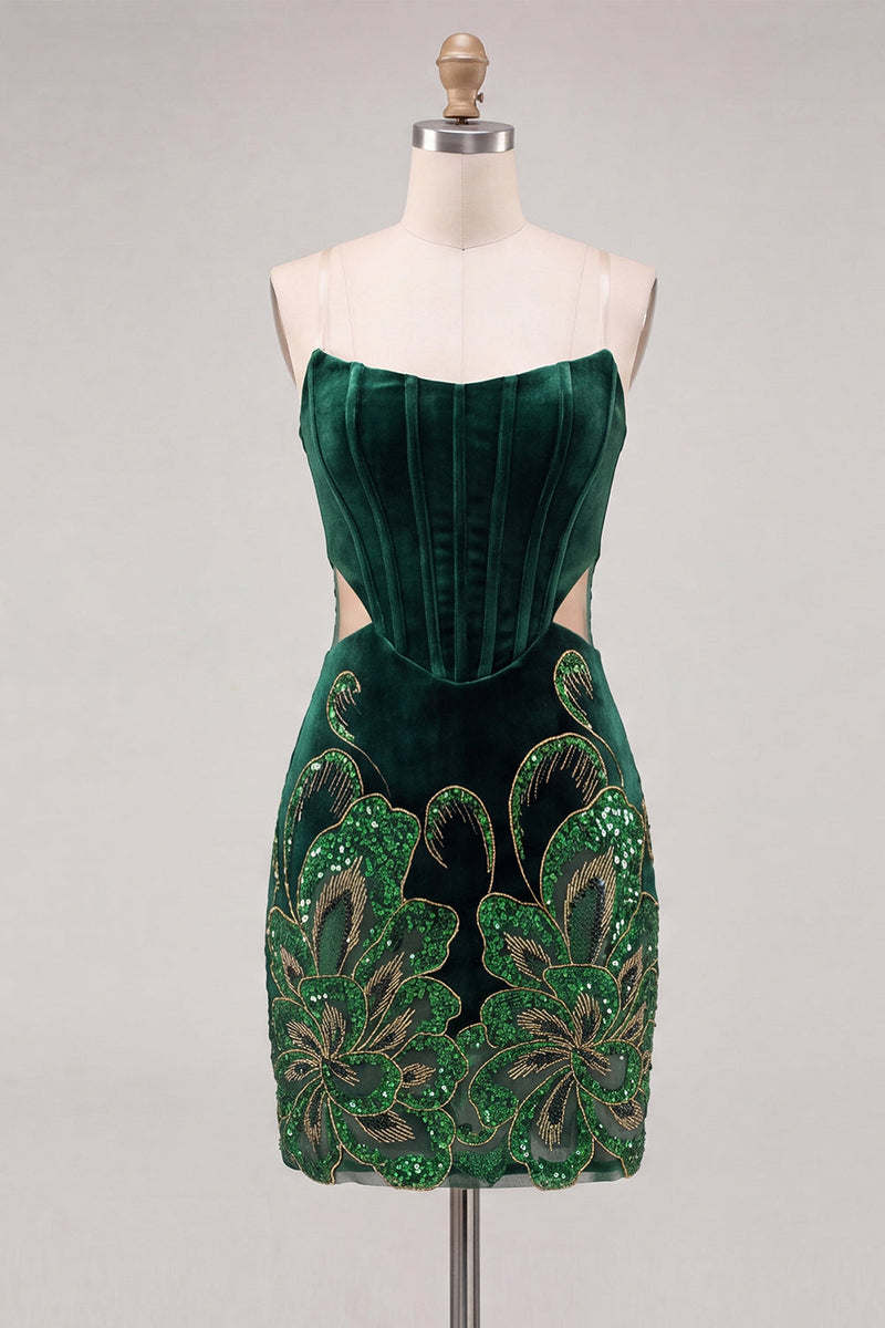 Load image into Gallery viewer, Floral Black Cut Out Corset Tight Strapless Short Cocktail Dress