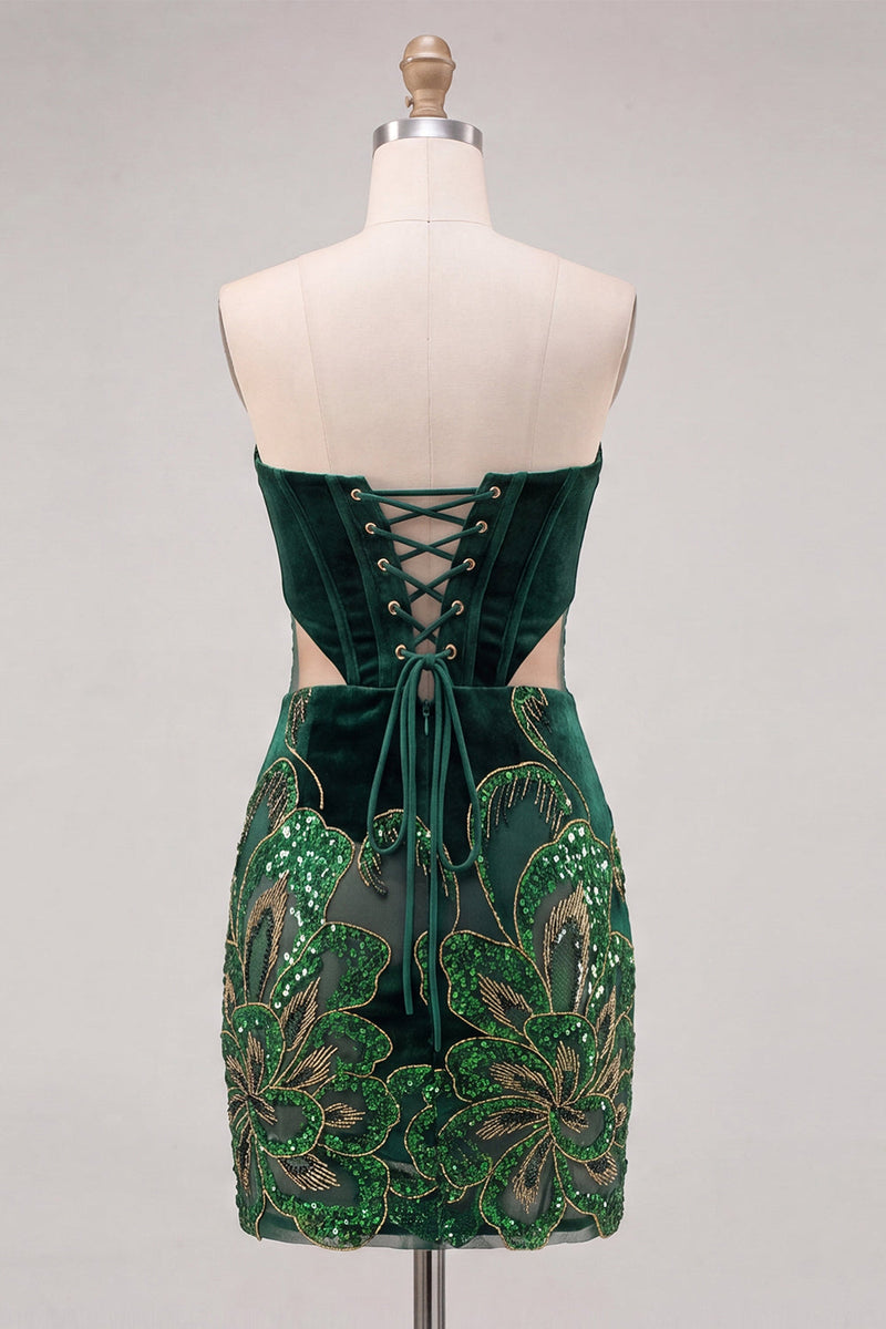Load image into Gallery viewer, Floral Black Cut Out Corset Tight Strapless Short Cocktail Dress