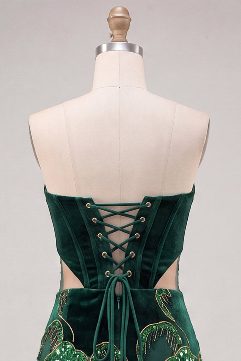 Load image into Gallery viewer, Floral Black Cut Out Corset Tight Strapless Short Cocktail Dress