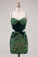 Load image into Gallery viewer, Sparkly Floral Sequins Velvet Blue Corset Tight Short Cocktail Dress