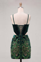 Load image into Gallery viewer, Sparkly Floral Sequins Velvet Blue Corset Tight Short Cocktail Dress