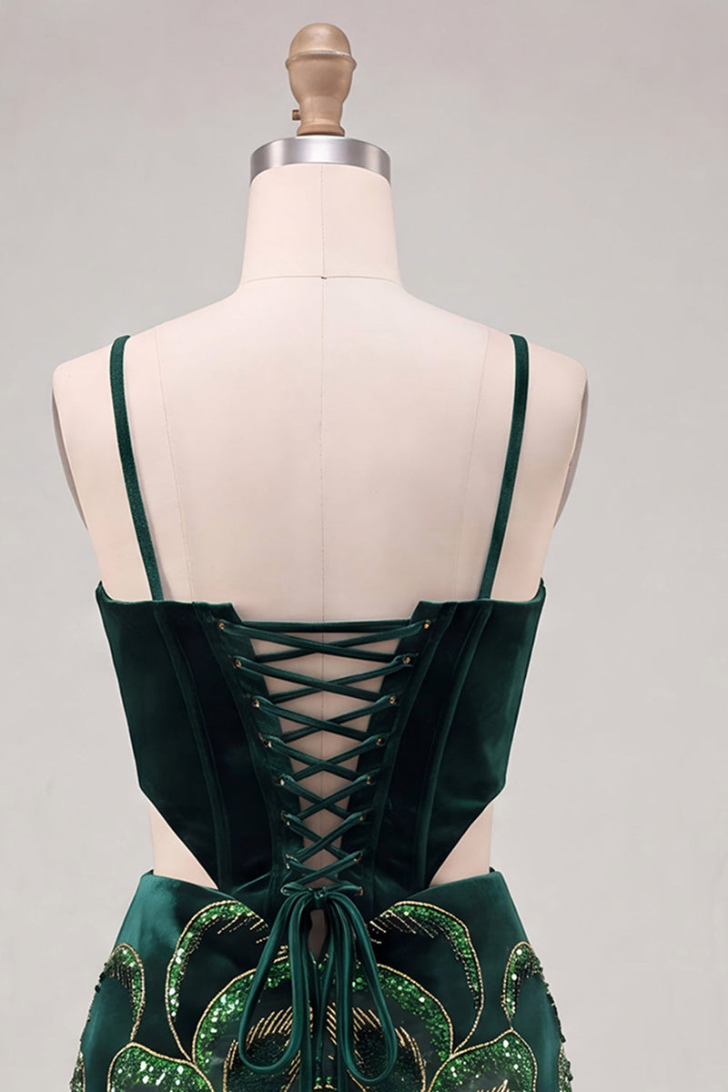 Load image into Gallery viewer, Sparkly Floral Sequins Velvet Blue Corset Tight Short Cocktail Dress