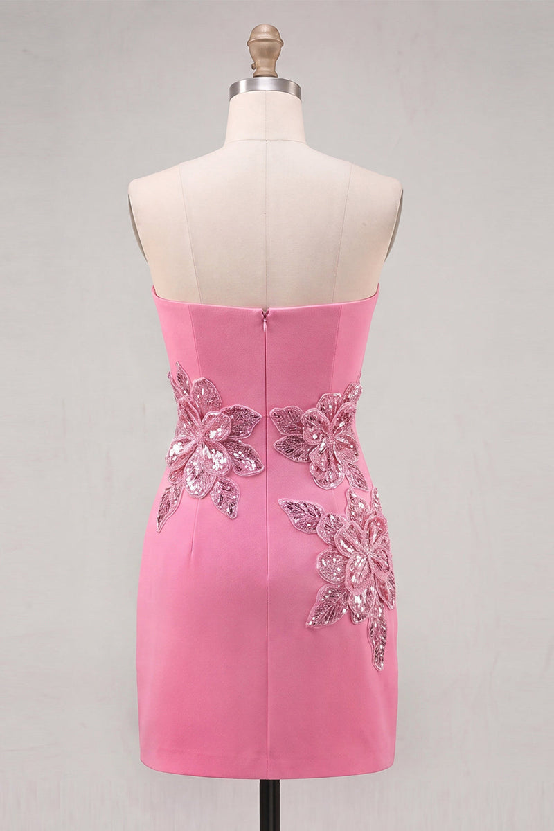 Load image into Gallery viewer, Red Floral Strapless Sparkly Tight Short Cocktail Dress with Sequins