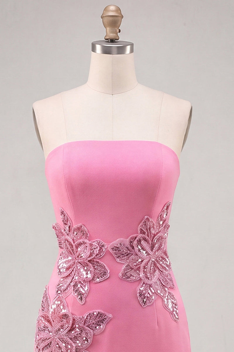 Load image into Gallery viewer, Red Floral Strapless Sparkly Tight Short Cocktail Dress with Sequins