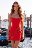 Load image into Gallery viewer, Pink Tight Floral Scoop Neck Short Cocktail Dress