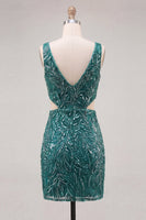 Load image into Gallery viewer, Sparkly Gold V-Neck Sequins Cut Out Tight Short Cocktail Dress