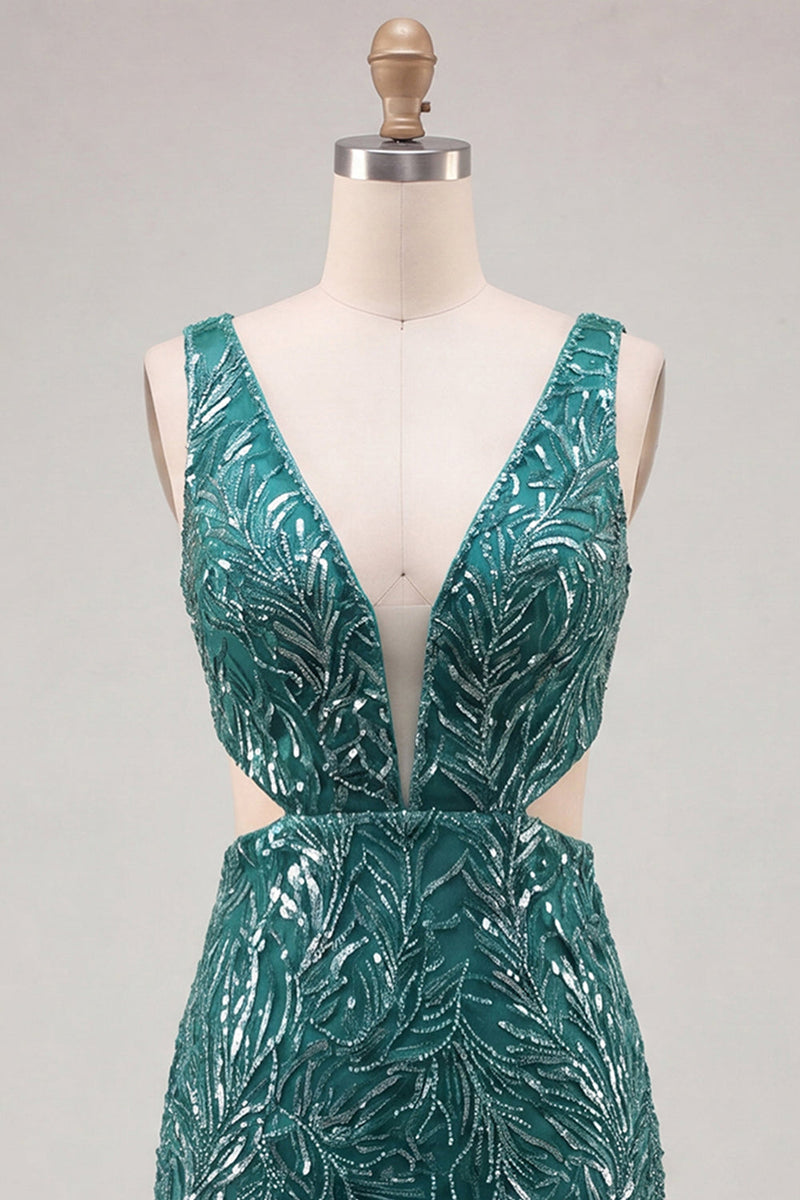 Load image into Gallery viewer, Sparkly Gold V-Neck Sequins Cut Out Tight Short Cocktail Dress
