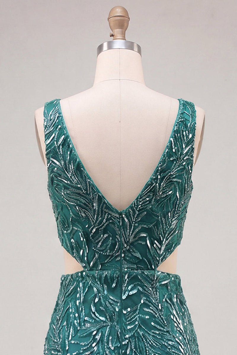 Load image into Gallery viewer, Sparkly Gold V-Neck Sequins Cut Out Tight Short Cocktail Dress