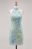 Load image into Gallery viewer, Floral Orange Sequins Sparkly Tight Short Cocktail  Dress