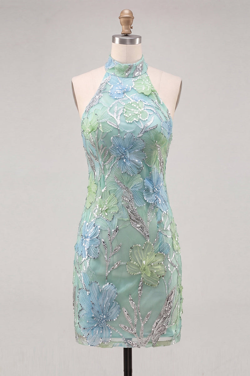 Load image into Gallery viewer, Floral Orange Sequins Sparkly Tight Short Cocktail  Dress