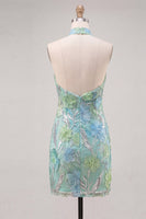 Load image into Gallery viewer, Floral Orange Sequins Sparkly Tight Short Cocktail  Dress