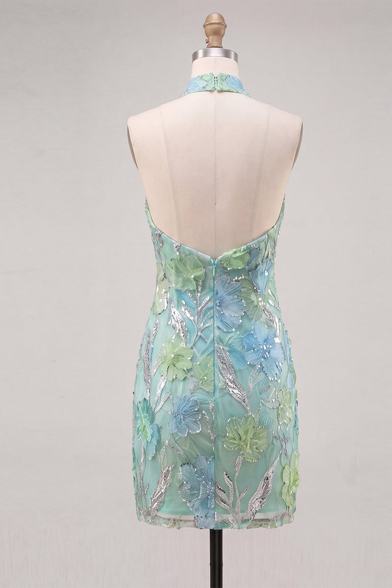 Load image into Gallery viewer, Floral Orange Sequins Sparkly Tight Short Cocktail  Dress